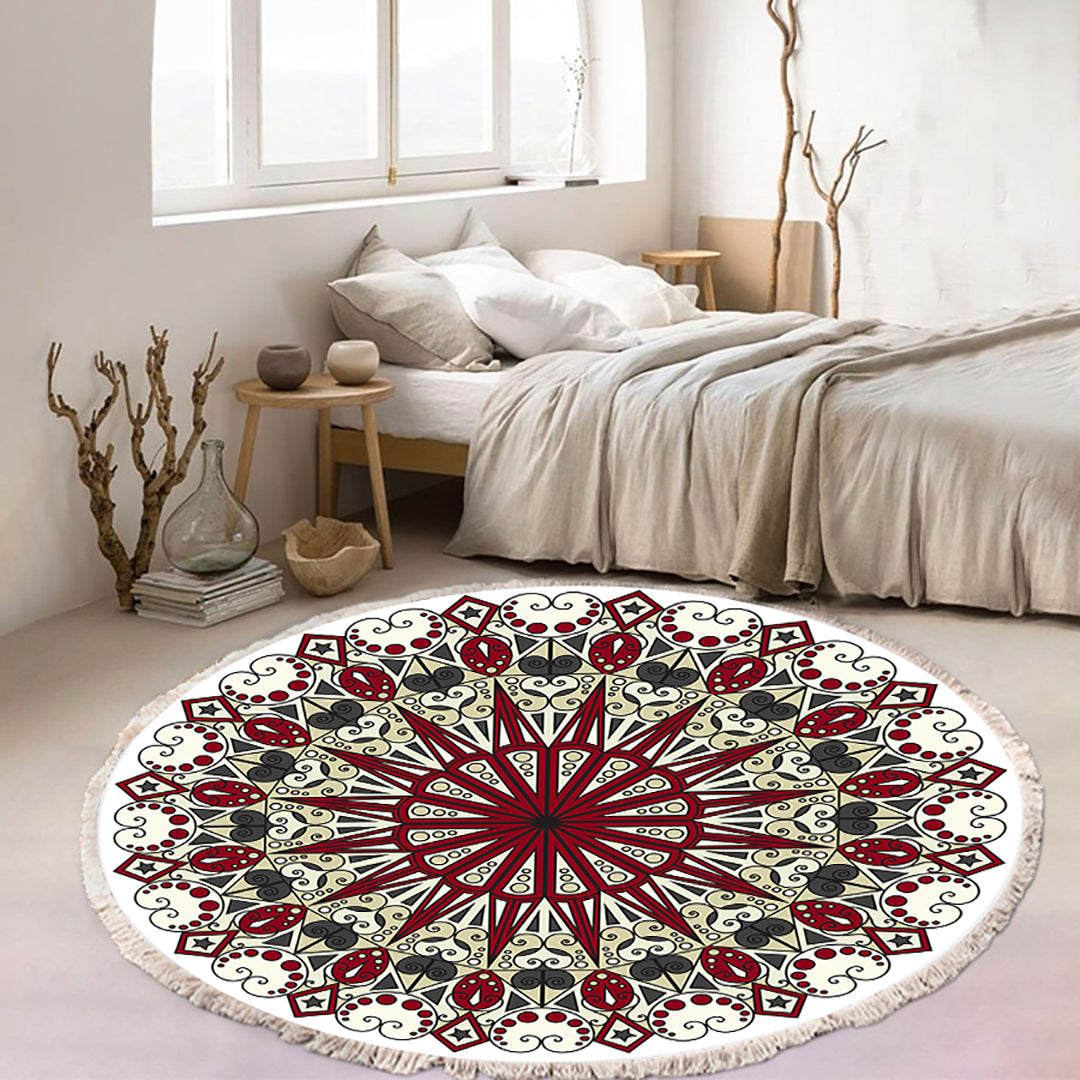 NNEAGS 2X 120cm Mandala Modern Ethnic Tassel Print Anti-slip Doormat, Home Decor