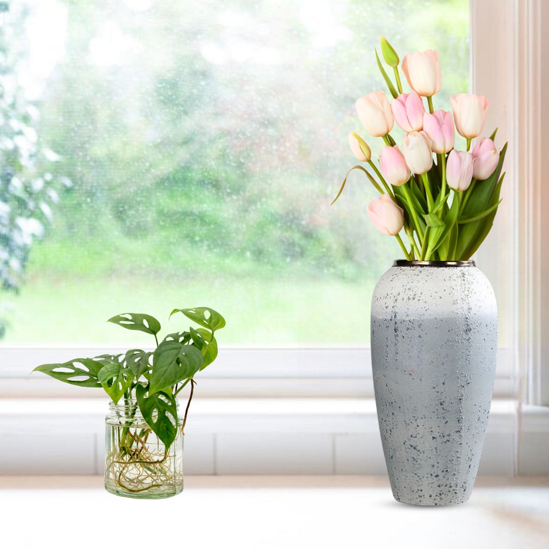 NNEAGS 35x17cm White and Grey Large Ceramic Flower Vase Elegant Living Room Home Decor