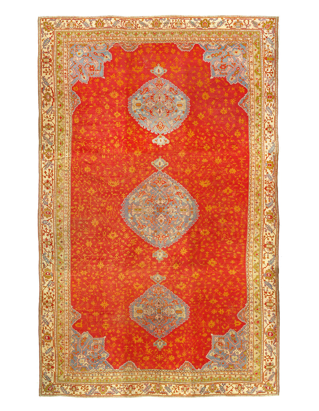 Decorative Rustic Red Color Antique Tribal Center Medallion Design Turkish Oushak Rug 22'3'' X 37''