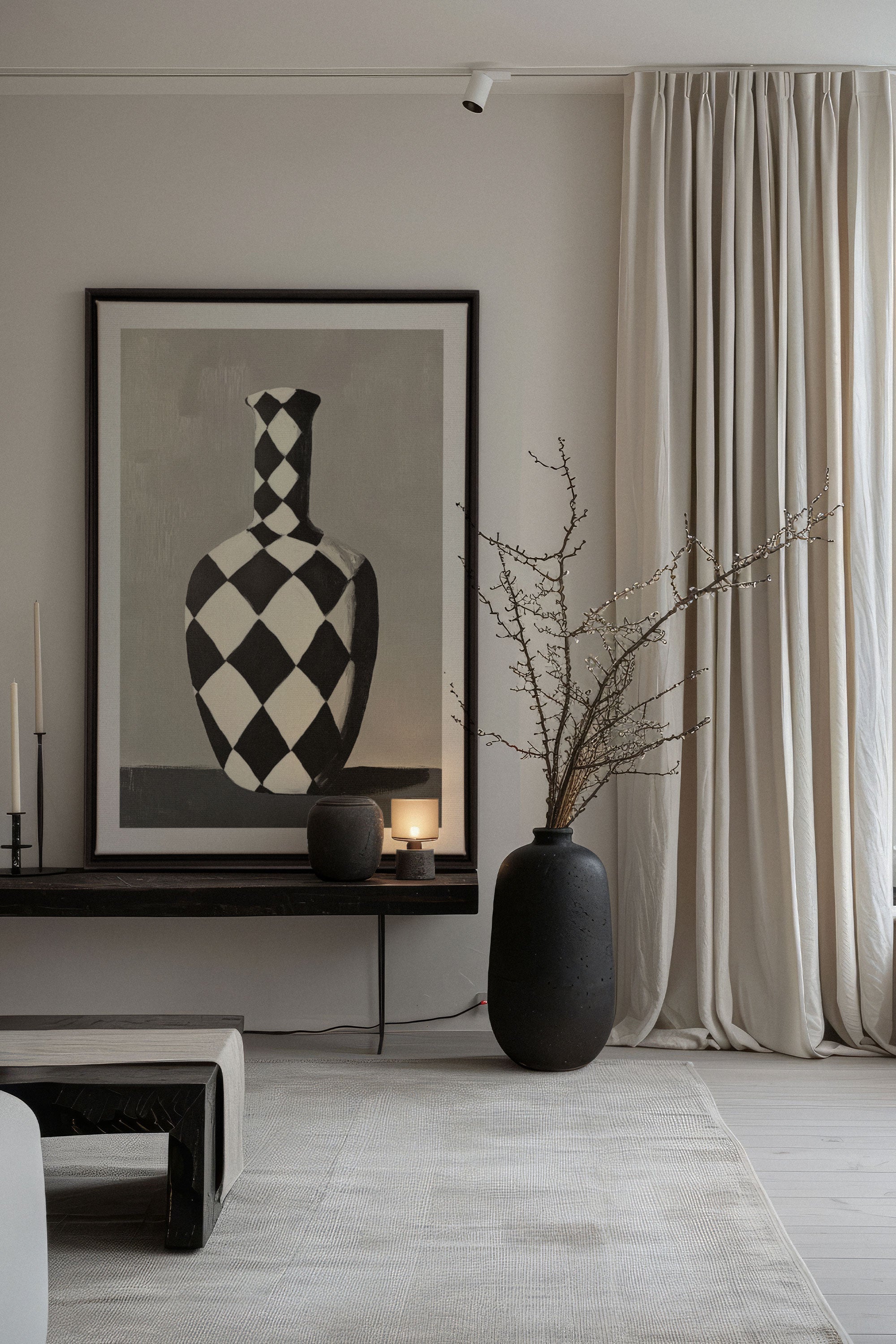 VASE EN DAMIER, Oeuvre sur toile étirée