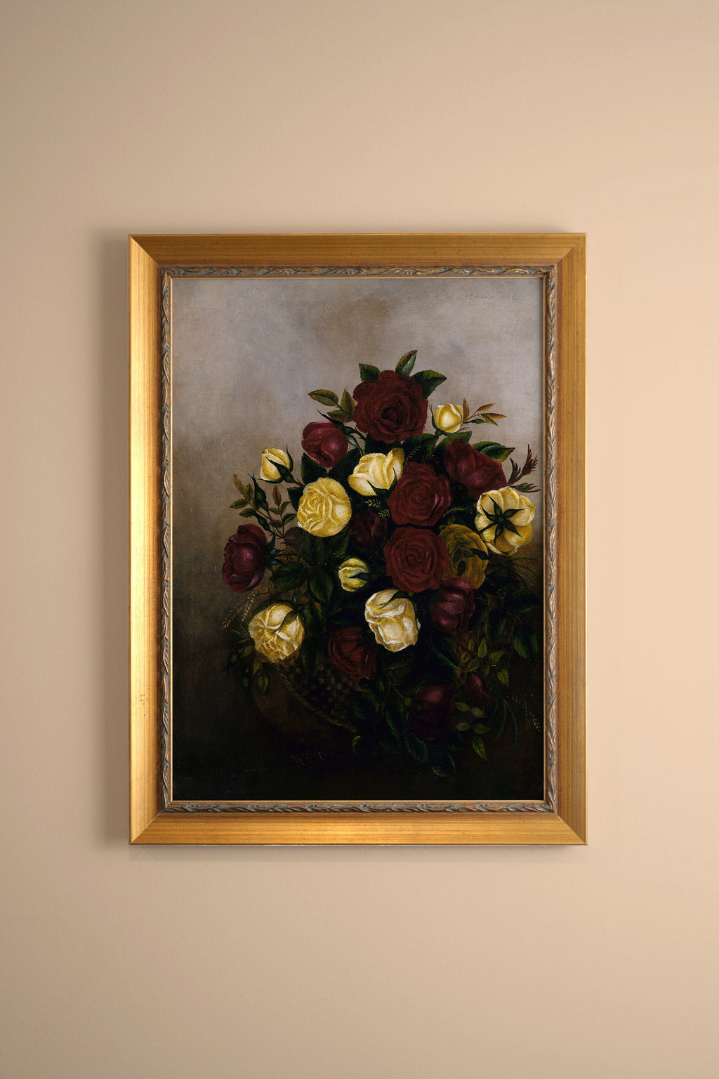 ROSES D'ANTAN, CADRE VINTAGE OR