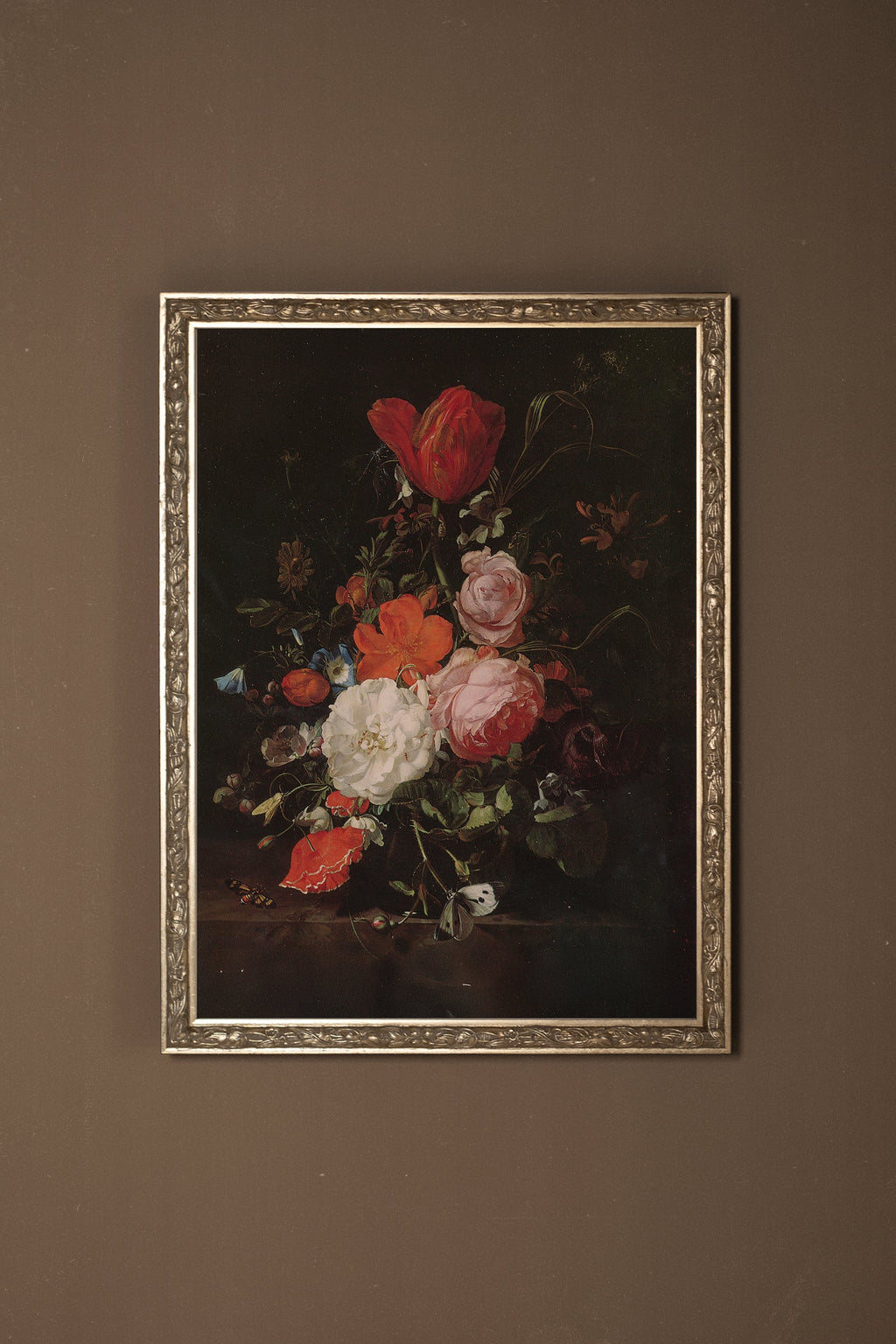 BOUQUET BAROQUE, CADRE VINTAGE ARGENT