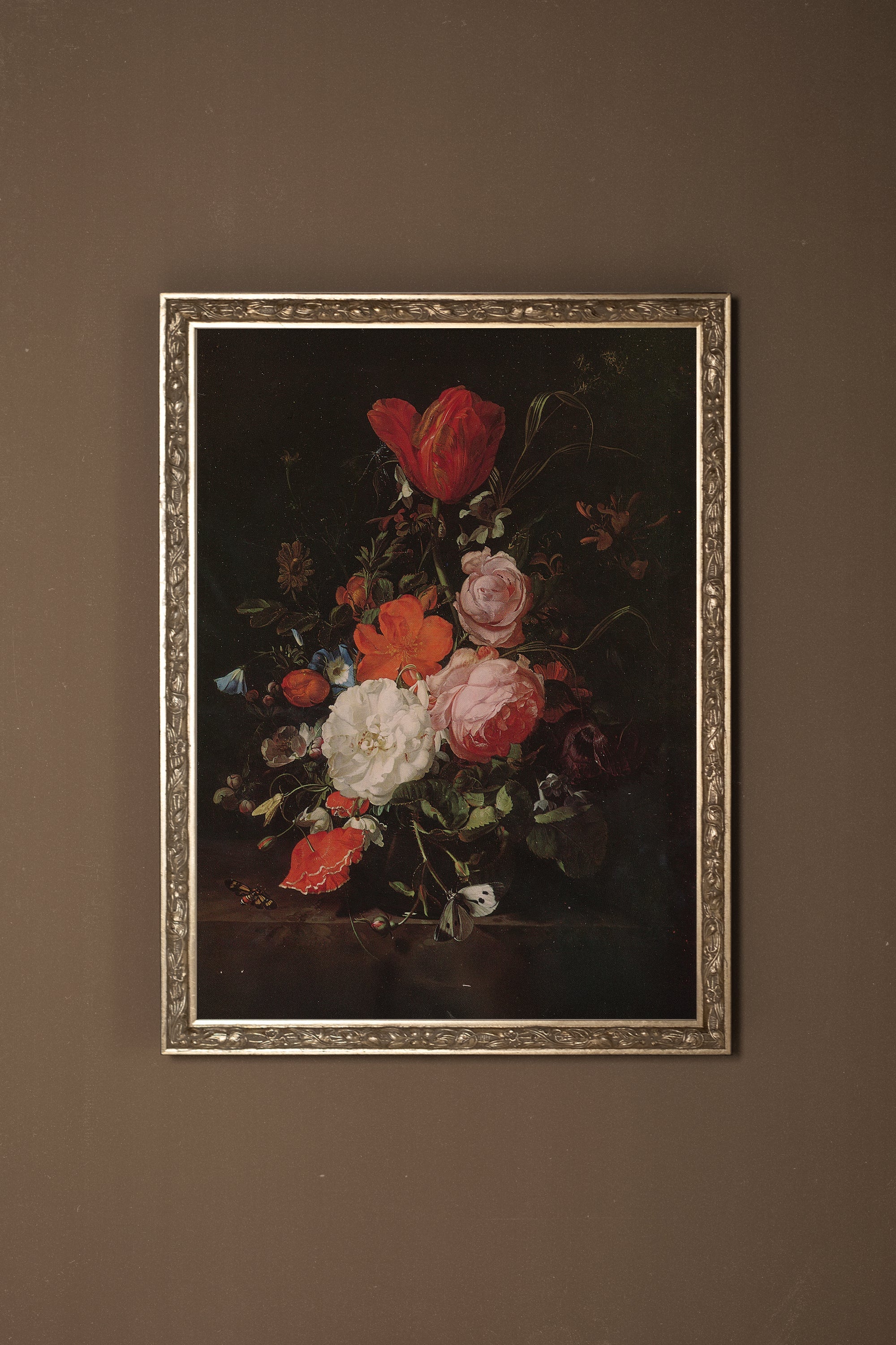 BOUQUET BAROQUE, CADRE VINTAGE ARGENT