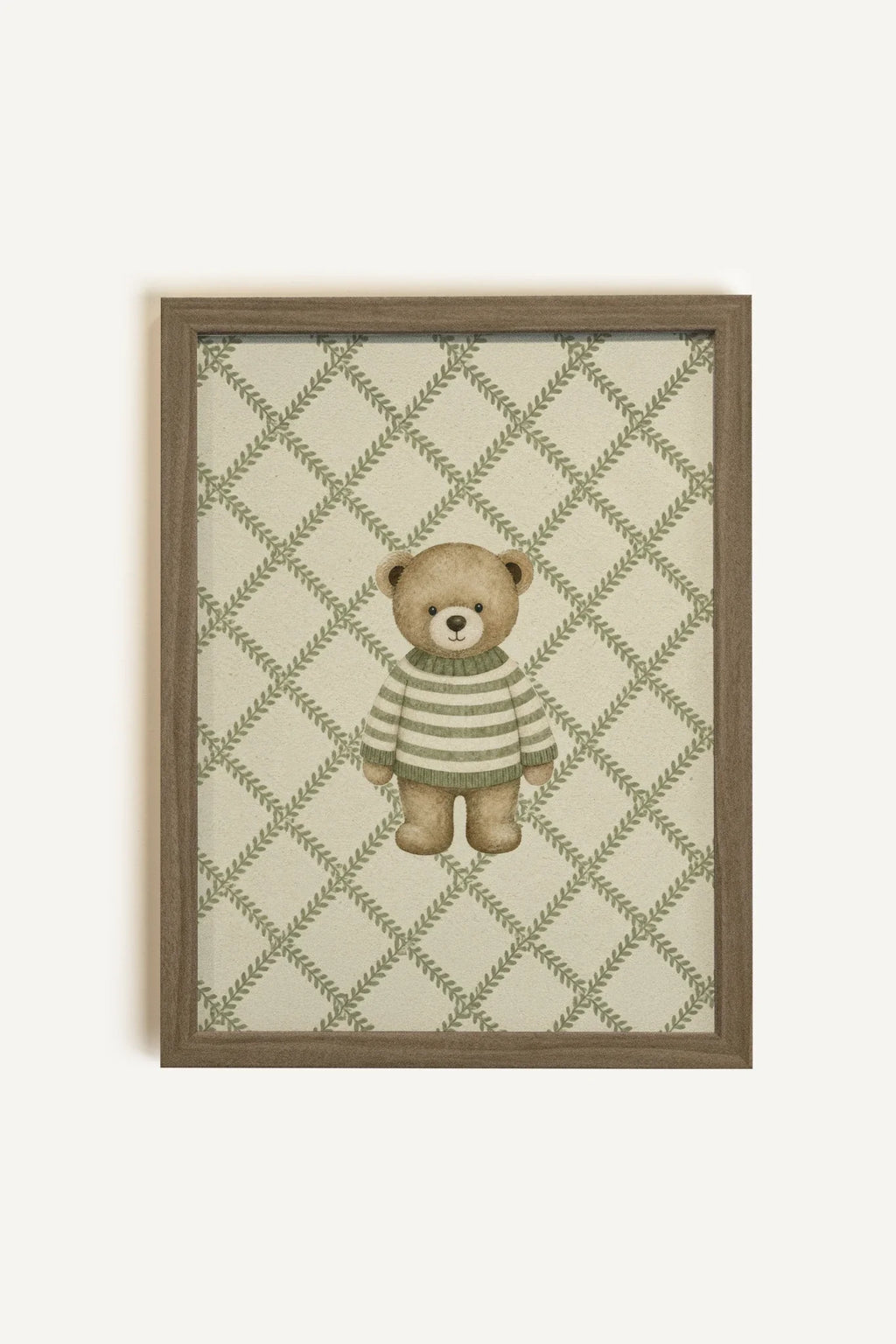 OURSON TRICOT, Oeuvre sur toile rigide, encadré brun chêne (collective)