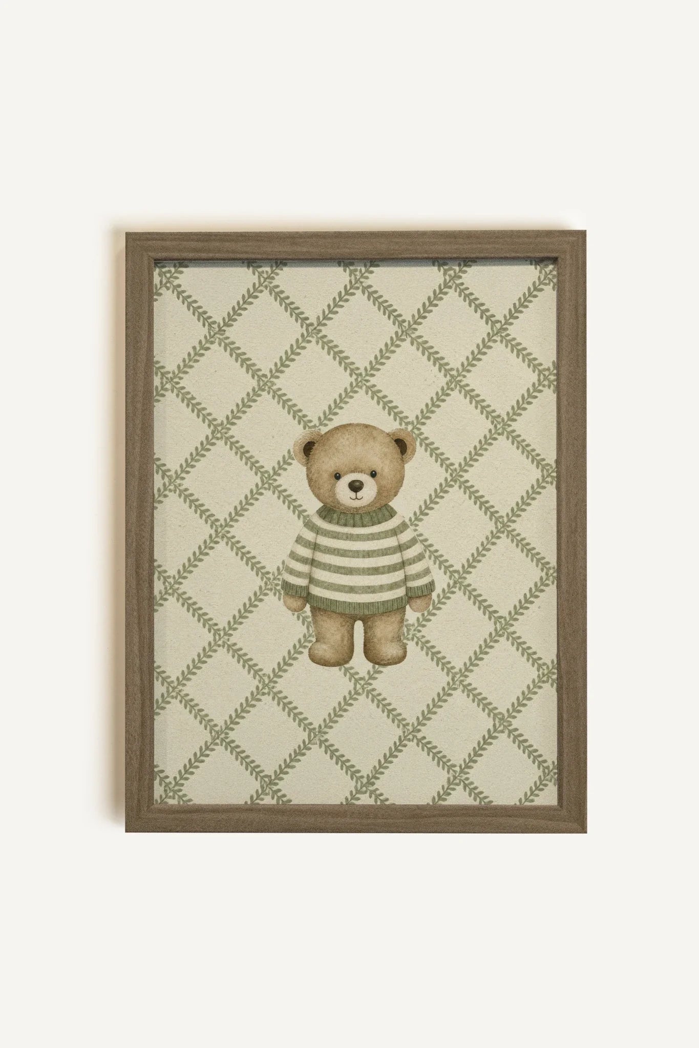 OURSON TRICOT, Oeuvre sur toile rigide, encadré brun chêne (collective)