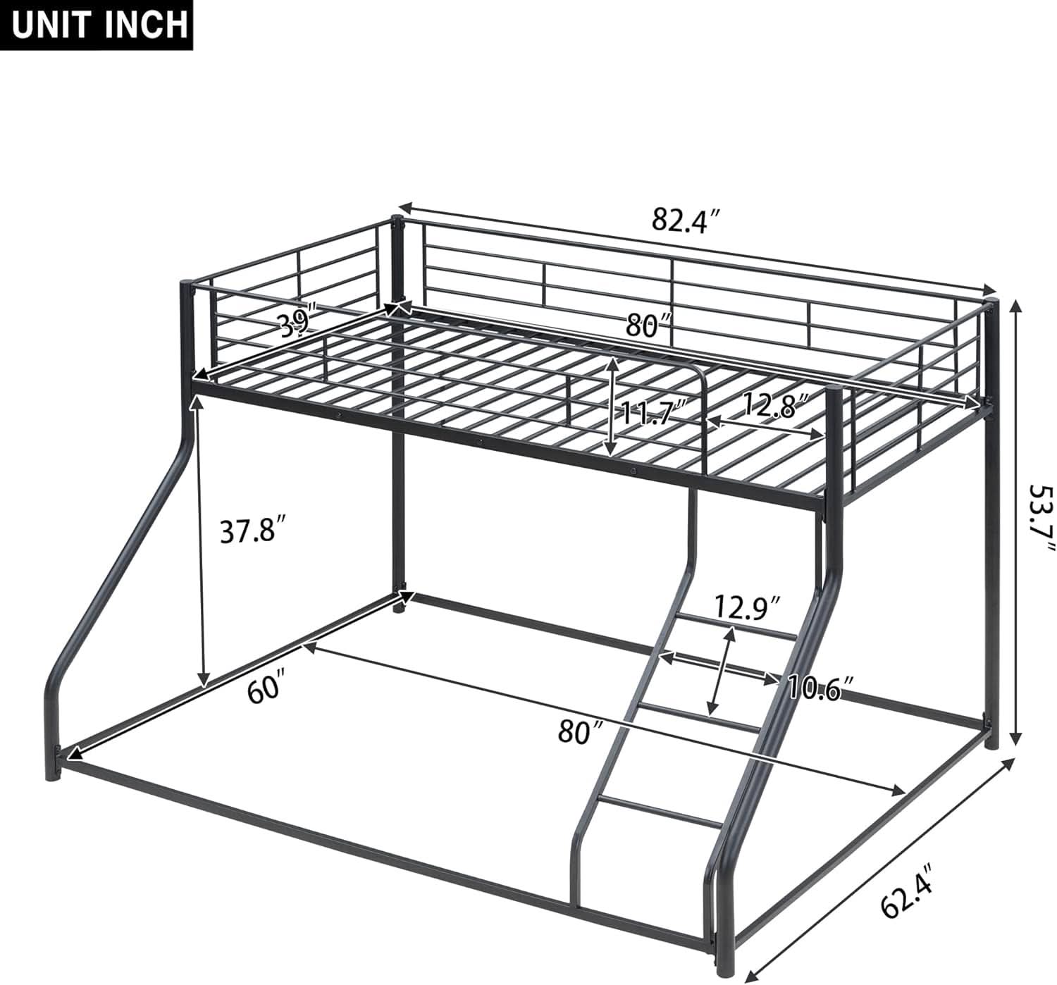 Heavy Duty Twin Over Queen Metal Bunk Bed In Black
