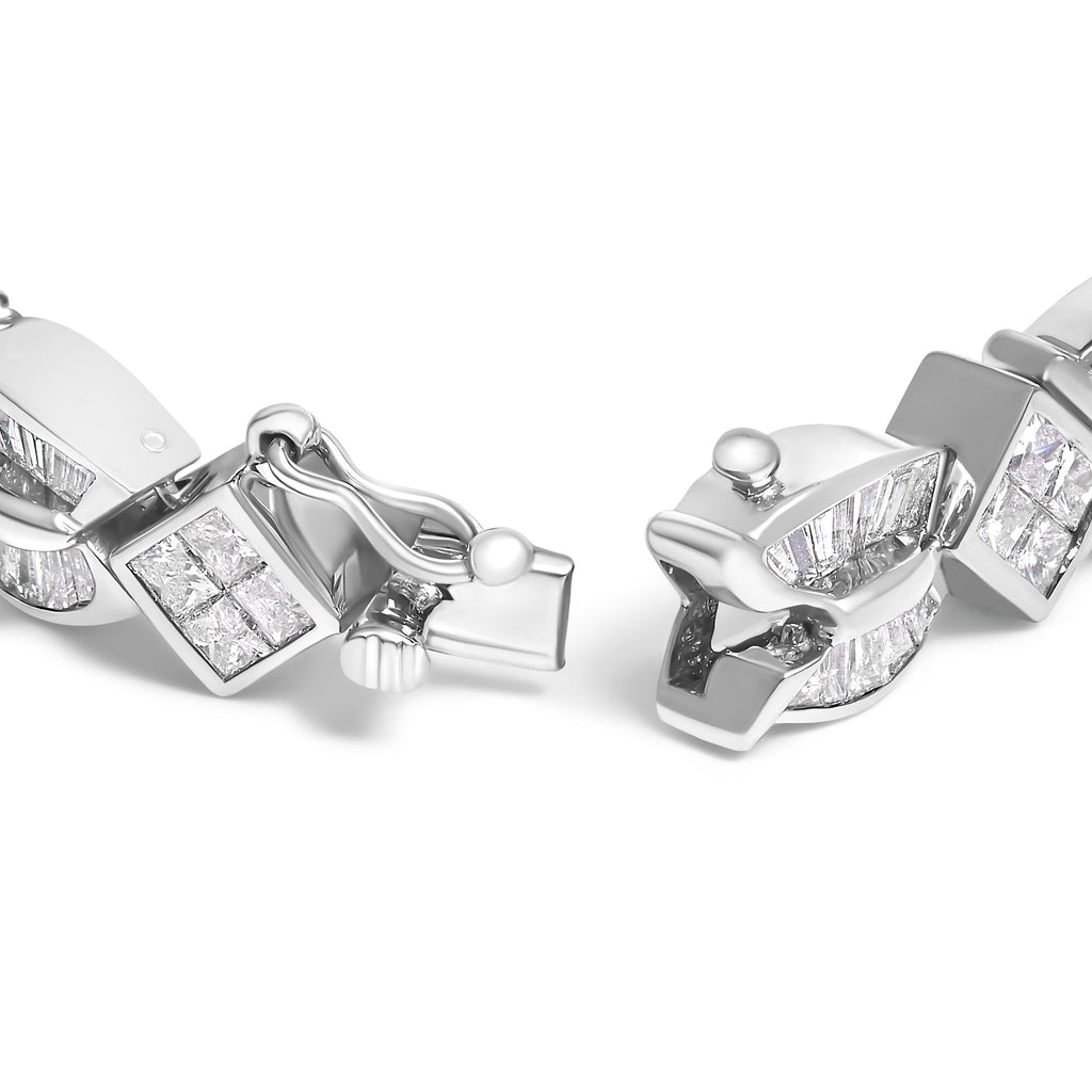 14K White Gold 8 5/8ct Cttw Princess and Baguette Diamond Geometric Twist Link Bracelet (G-H Color, VS1-VS2 Clarity) - 7"