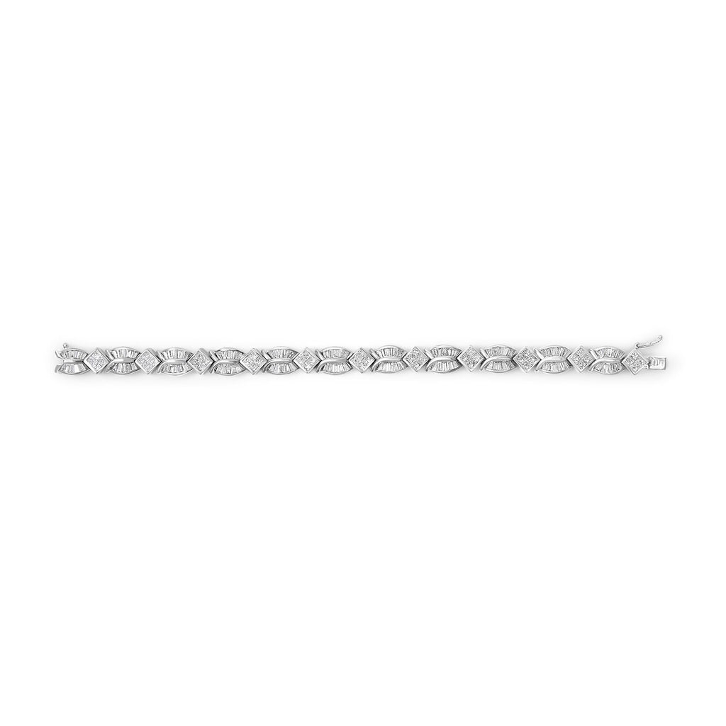 14K White Gold 8 5/8ct Cttw Princess and Baguette Diamond Geometric Twist Link Bracelet (G-H Color, VS1-VS2 Clarity) - 7"