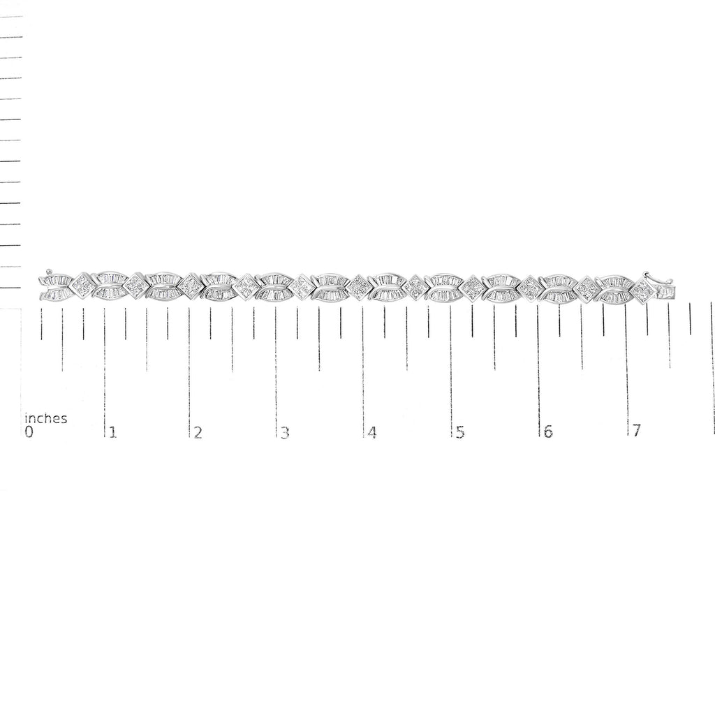14K White Gold 8 5/8ct Cttw Princess and Baguette Diamond Geometric Twist Link Bracelet (G-H Color, VS1-VS2 Clarity) - 7"