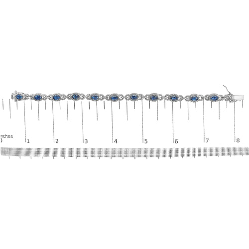 14K White Gold Vintage-Inspired Oval Blue Sapphire & Diamond Link Bracelet