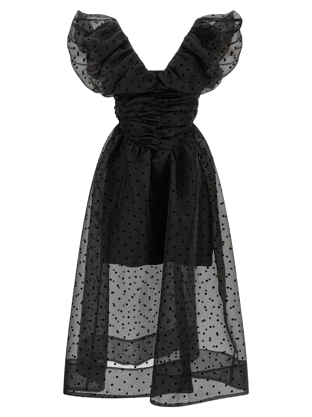 Ganni Black Organza Ruched Dress