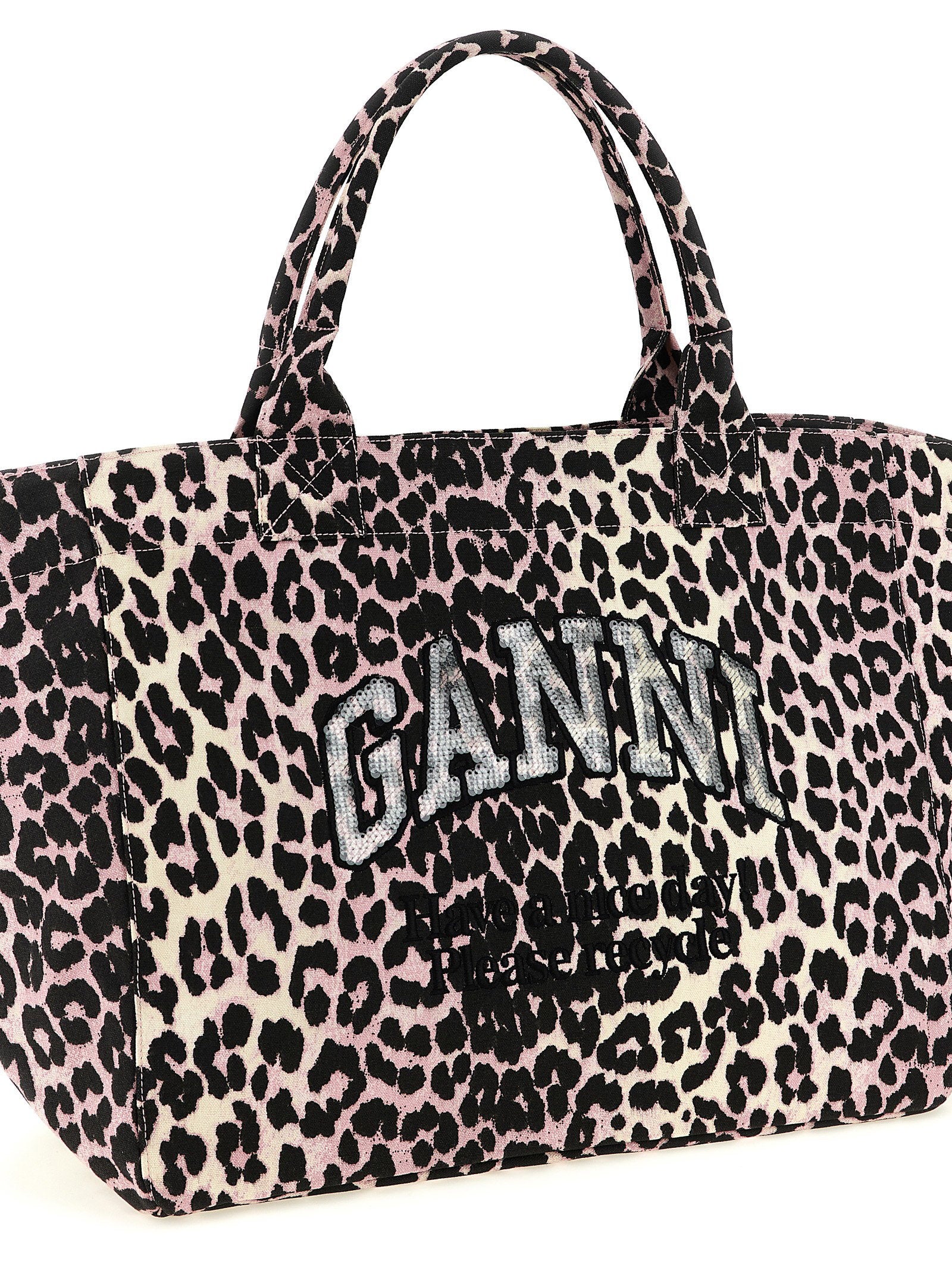 Ganni Leopard Sequin Xxl Tote Shopping Bag