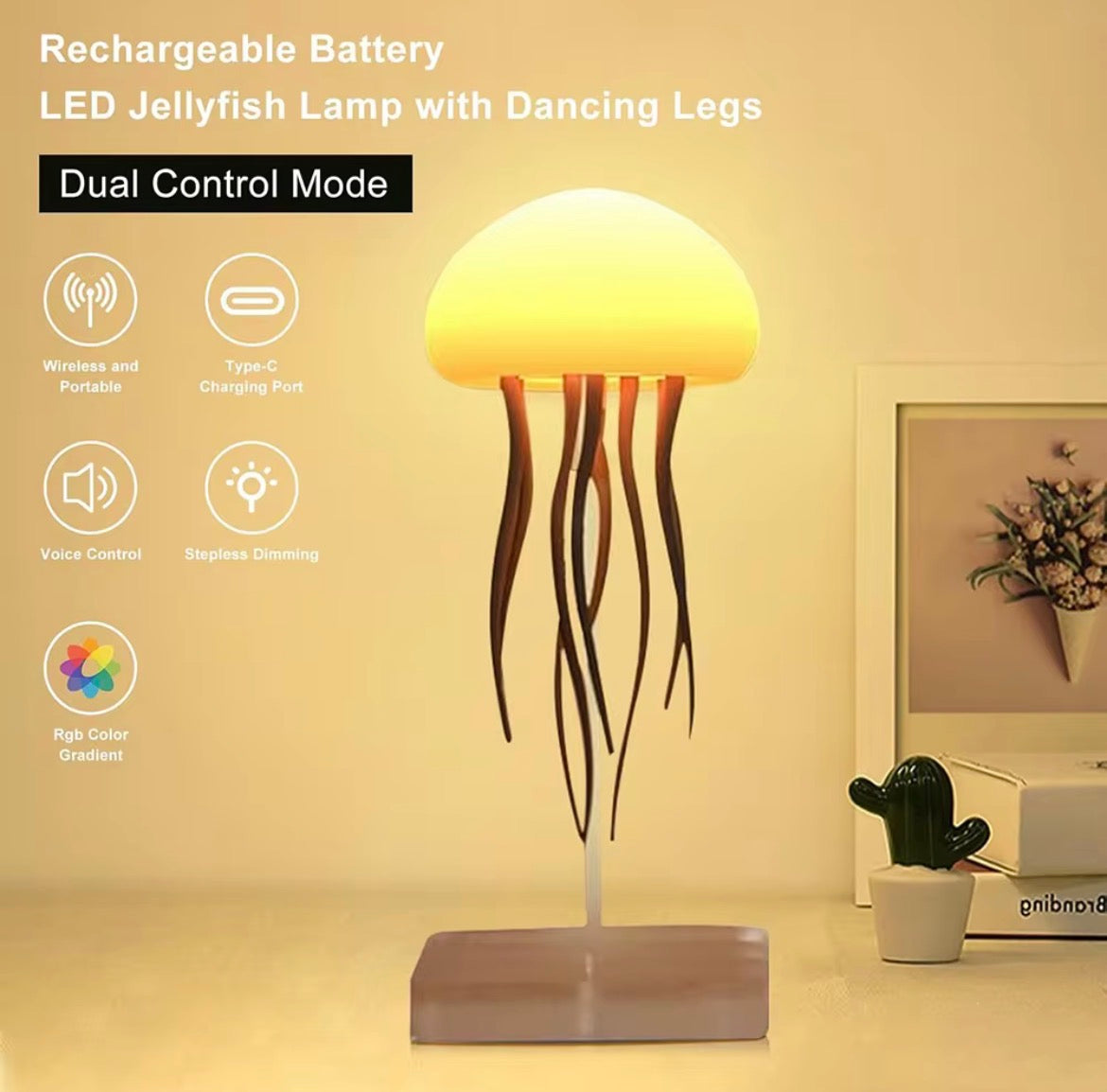 VELORA Jellyfish RGB Table Lamp — Voice Control, Stepless Dimming & Wireless