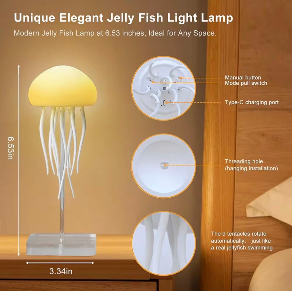 VELORA Jellyfish RGB Table Lamp — Voice Control, Stepless Dimming & Wireless