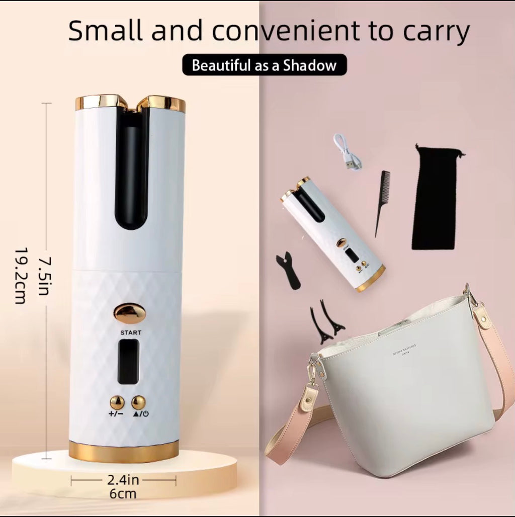 VELORA Mini Cordless Automatic Curling Iron — Portable Travel Hair Curler