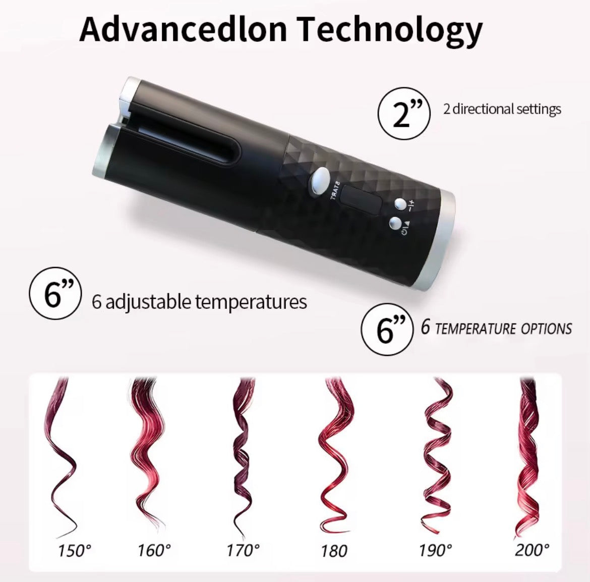 VELORA Mini Cordless Automatic Curling Iron — Portable Travel Hair Curler