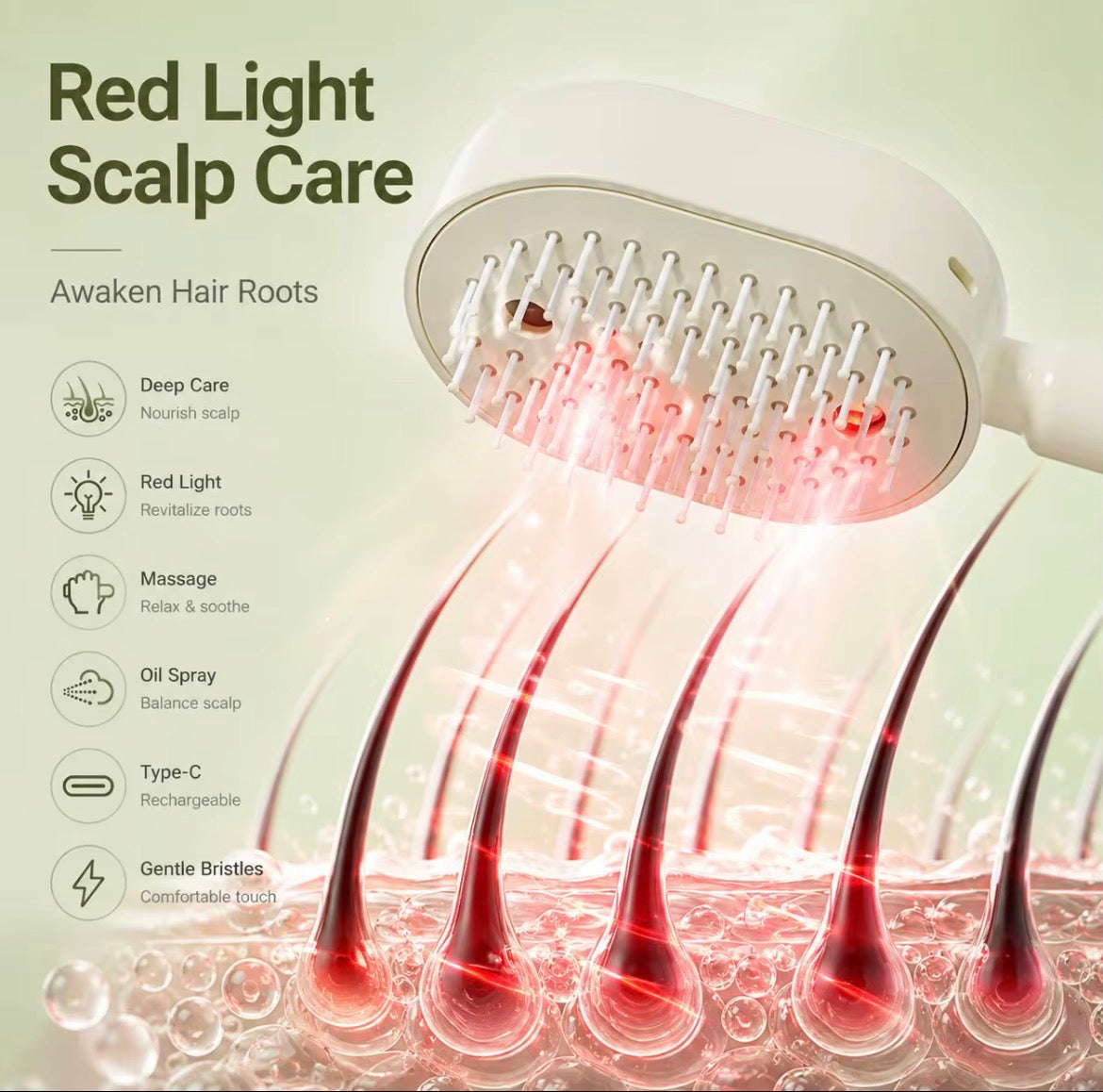 VELORA Steam Hair Brush — Spray Air Cushion Massage Comb with Essential Oil
