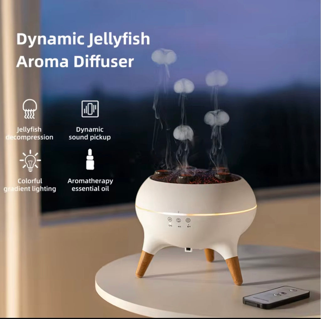 VELORA Dynamic Multi-Spray Jellyfish Humidifier — Smoke Ring, Flame & White Noise Aromatherapy Diffuser