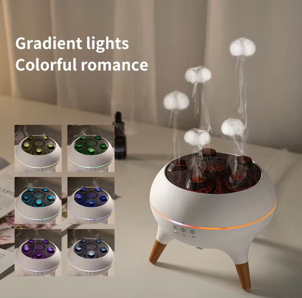 VELORA Dynamic Multi-Spray Jellyfish Humidifier — Smoke Ring, Flame & White Noise Aromatherapy Diffuser