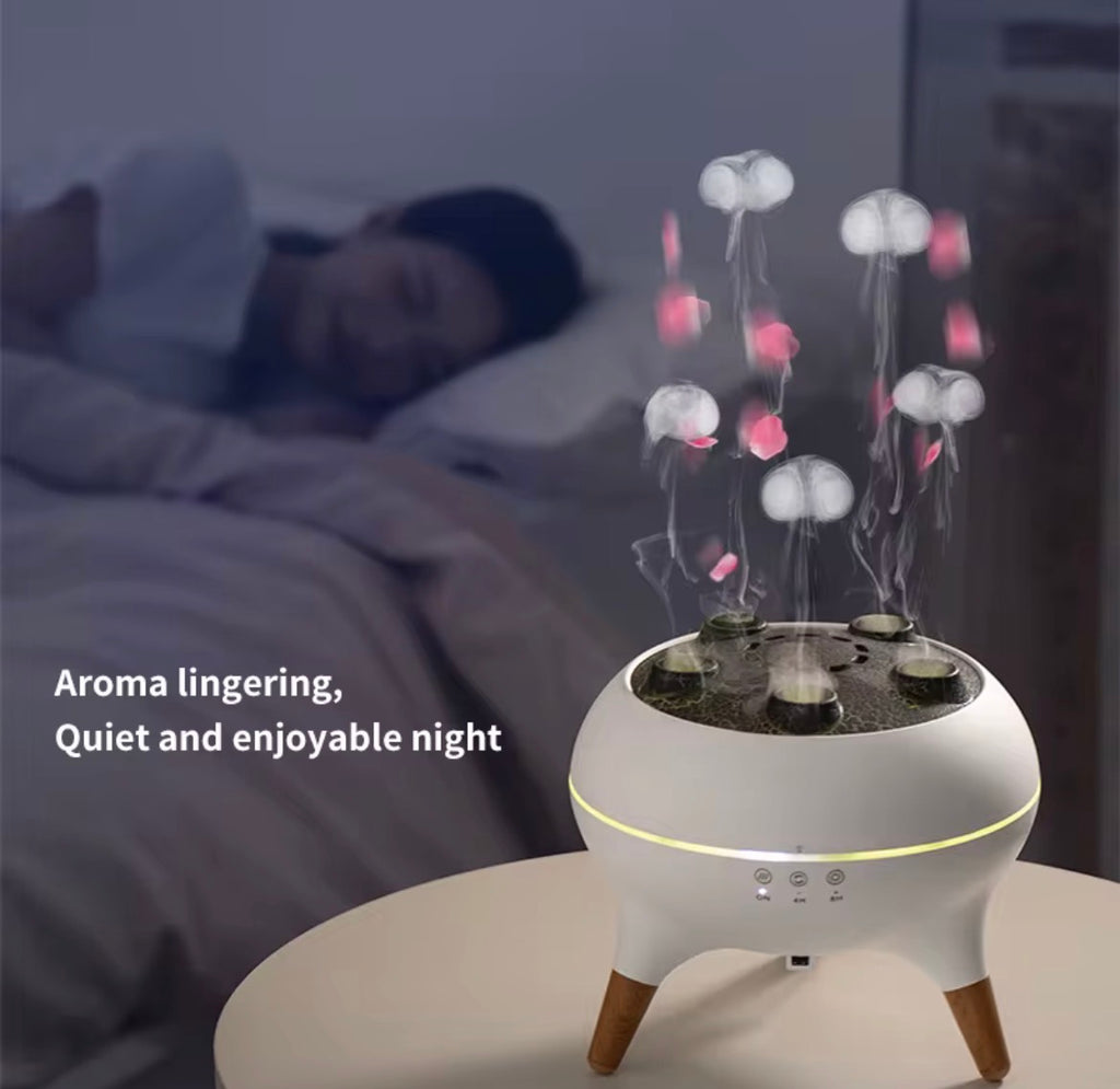 VELORA Dynamic Multi-Spray Jellyfish Humidifier — Smoke Ring, Flame & White Noise Aromatherapy Diffuser