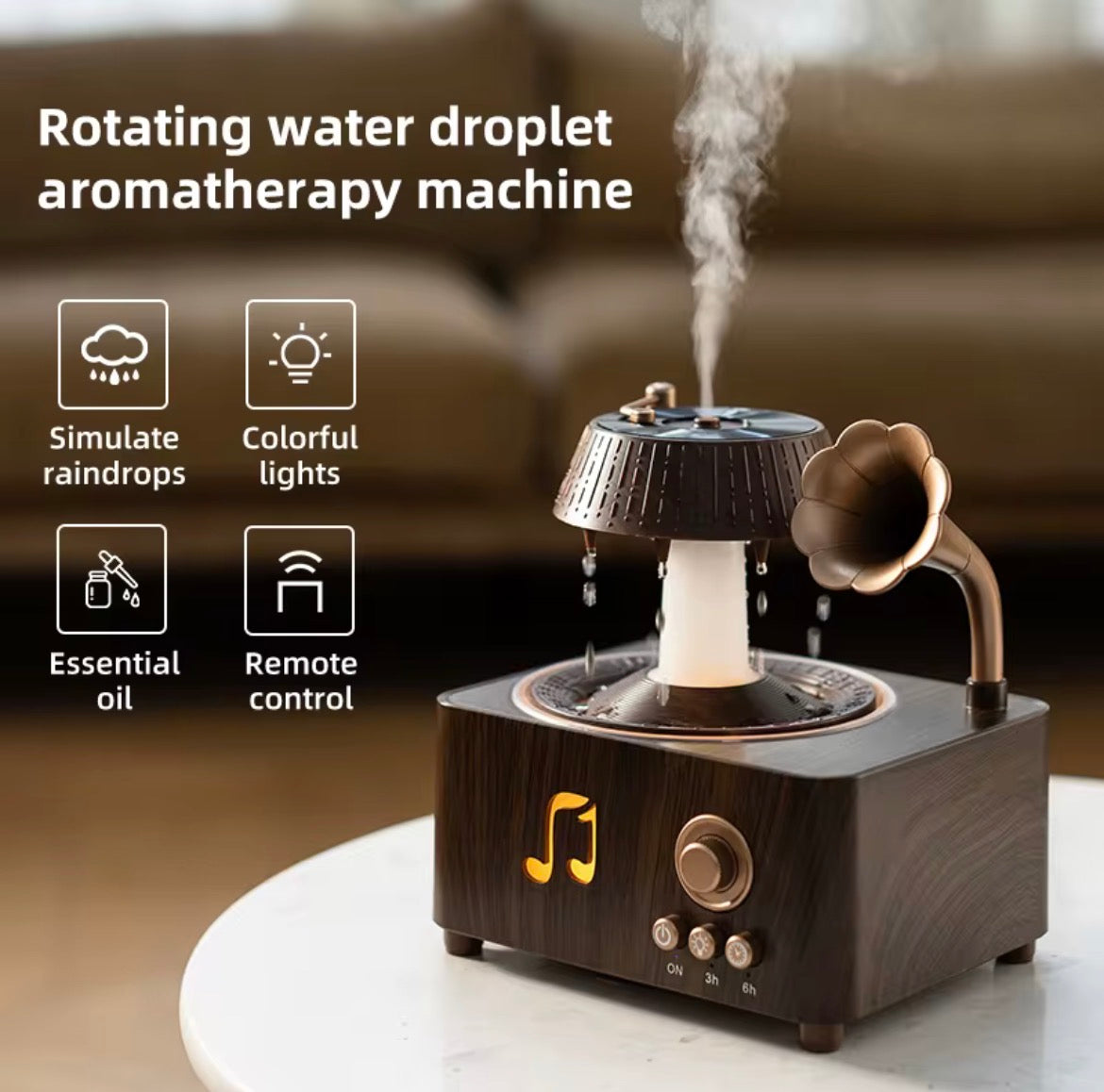 VELORA Rotating Water Drop Aromatherapy Diffuser — Desktop Remote Control Ultrasonic Humidifier