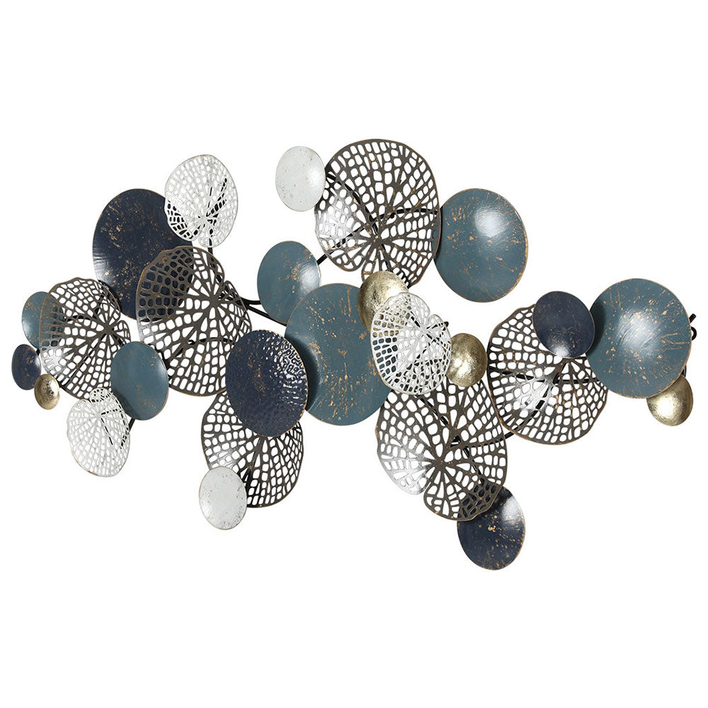 NNEDSZ Metal Wall Art Hanging Sculpture 132cm Home Decor Leaf Circles Blue