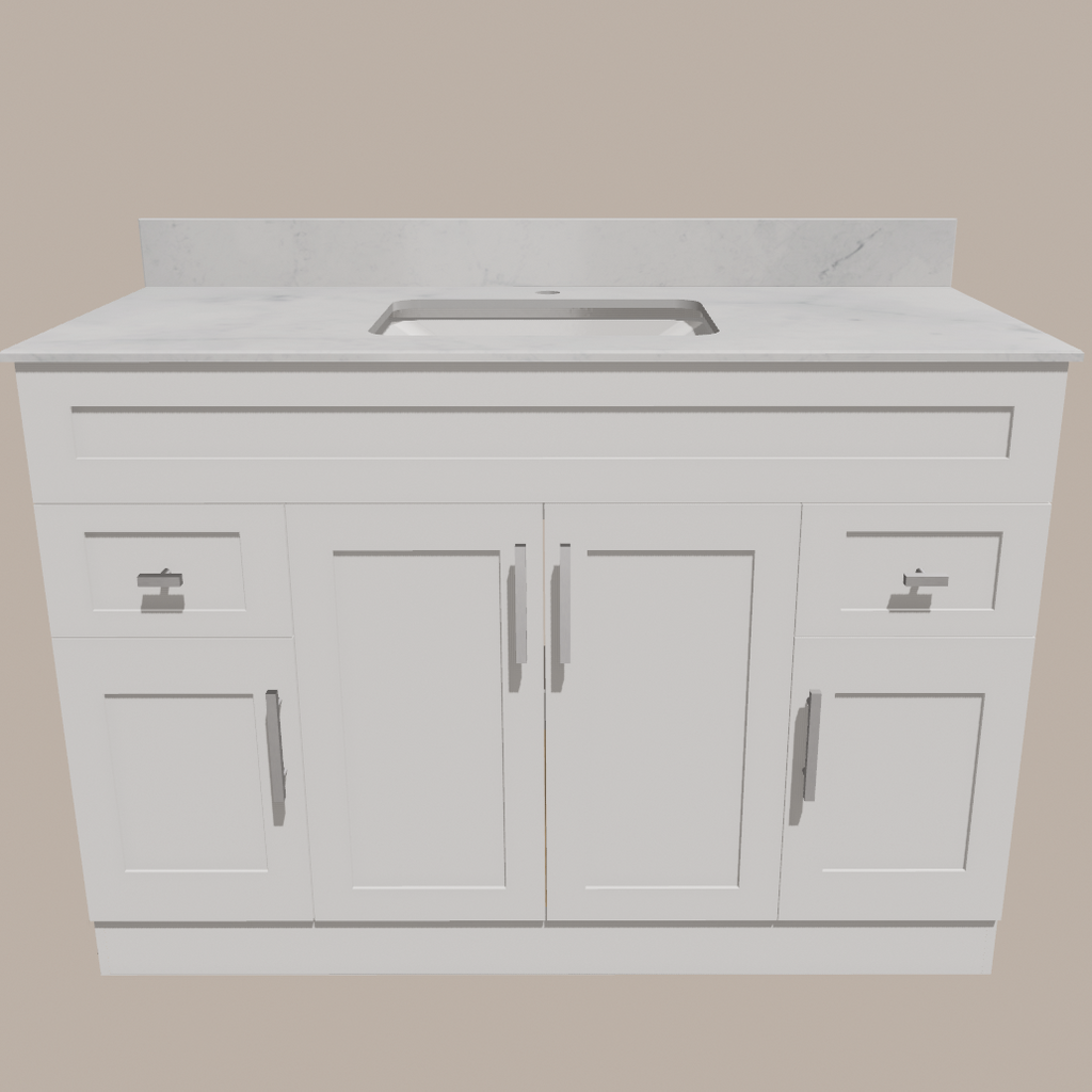48-Inch Shaker Bathroom Vanity — White or Gray | Plywood Cabinet, Solid-Wood Doors, Soft-Close 3-Way Clip-On Hinges