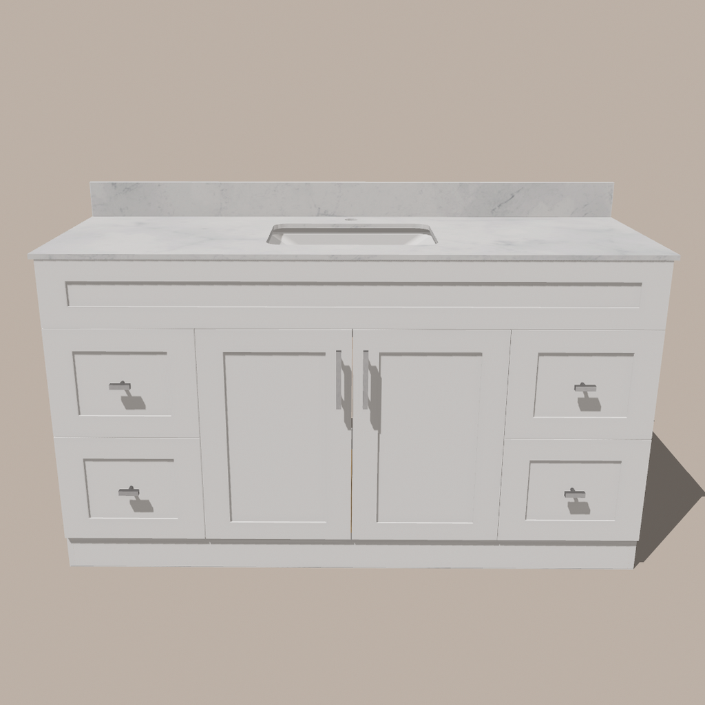 72-Inch Single Sink Shaker Bathroom Vanity — White or Gray | Plywood Cabinet, Solid-Wood Doors, Soft-Close 3-Way Clip-On Hinges | 4 Drawers, Center Double Doors