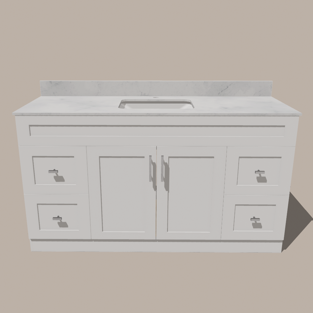 72-Inch Single Sink Shaker Bathroom Vanity — White or Gray | Plywood Cabinet, Solid-Wood Doors, Soft-Close 3-Way Clip-On Hinges | 4 Drawers, Center Double Doors
