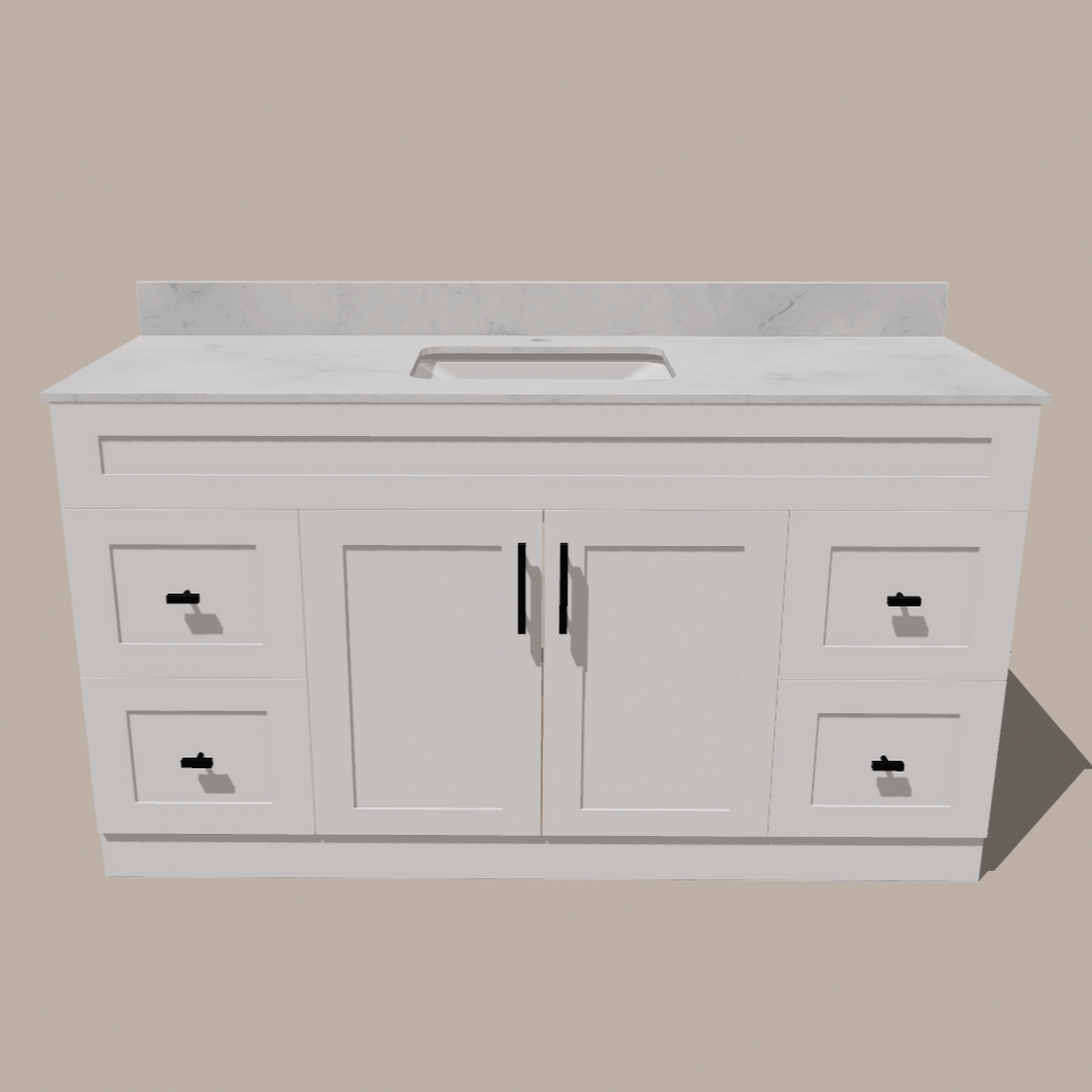 72-Inch Single Sink Shaker Bathroom Vanity — White or Gray | Plywood Cabinet, Solid-Wood Doors, Soft-Close 3-Way Clip-On Hinges | 4 Drawers, Center Double Doors