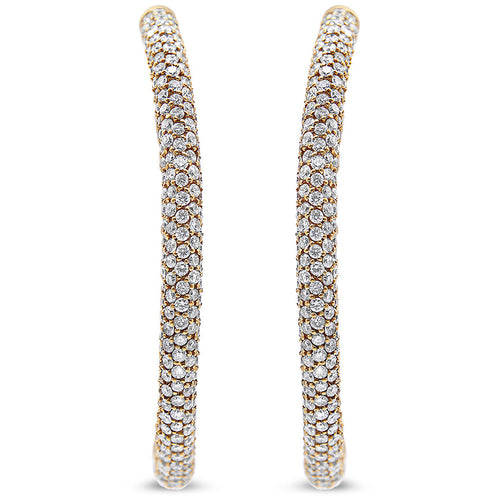 18K Rose Gold 6.90 Cttw Pave Set Diamond Inside Out Eternity Hoop Earrings (F-G Color, VS1-VS2 Clarity)