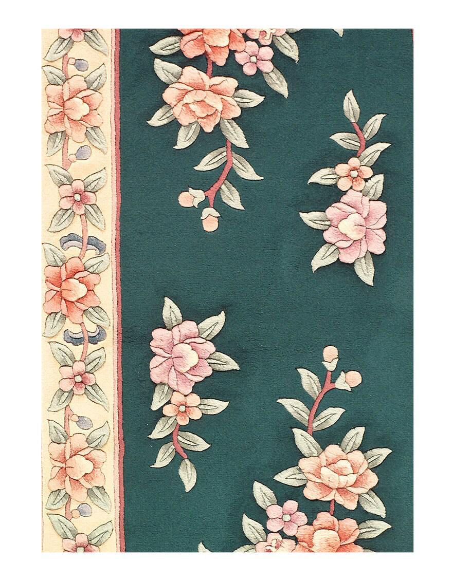 Canvello Genuine Handmade Rug Green Chinese Art Deco Area Rug for Living Room Home Decor Rug - 3' X 5'
