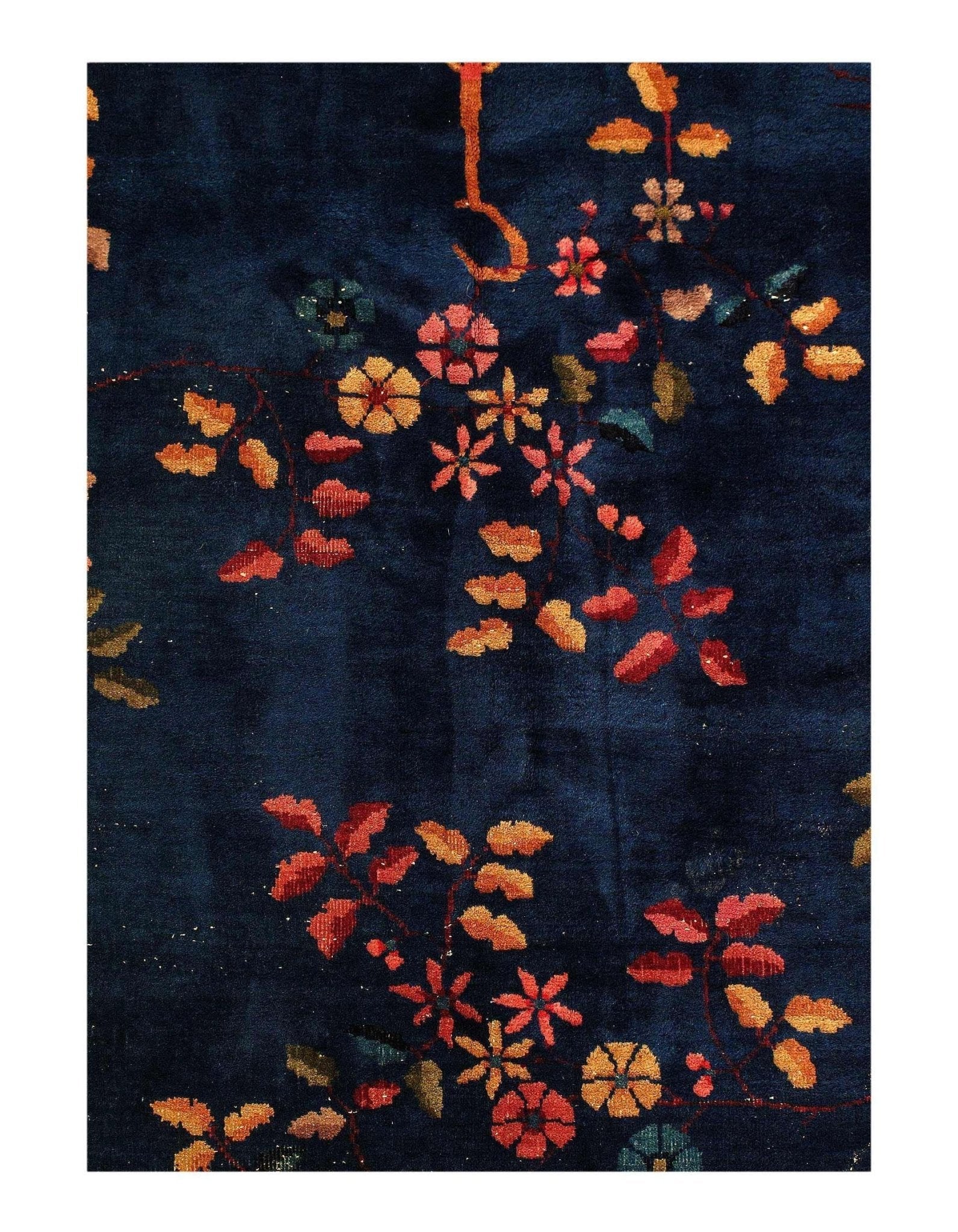 Canvello Genuine Handmade Rug Navy Blue Beige Vintage Chinese Art Deco Area Rug for Living Room Home Decor Antique Rug - 9'2'' X 11'5''
