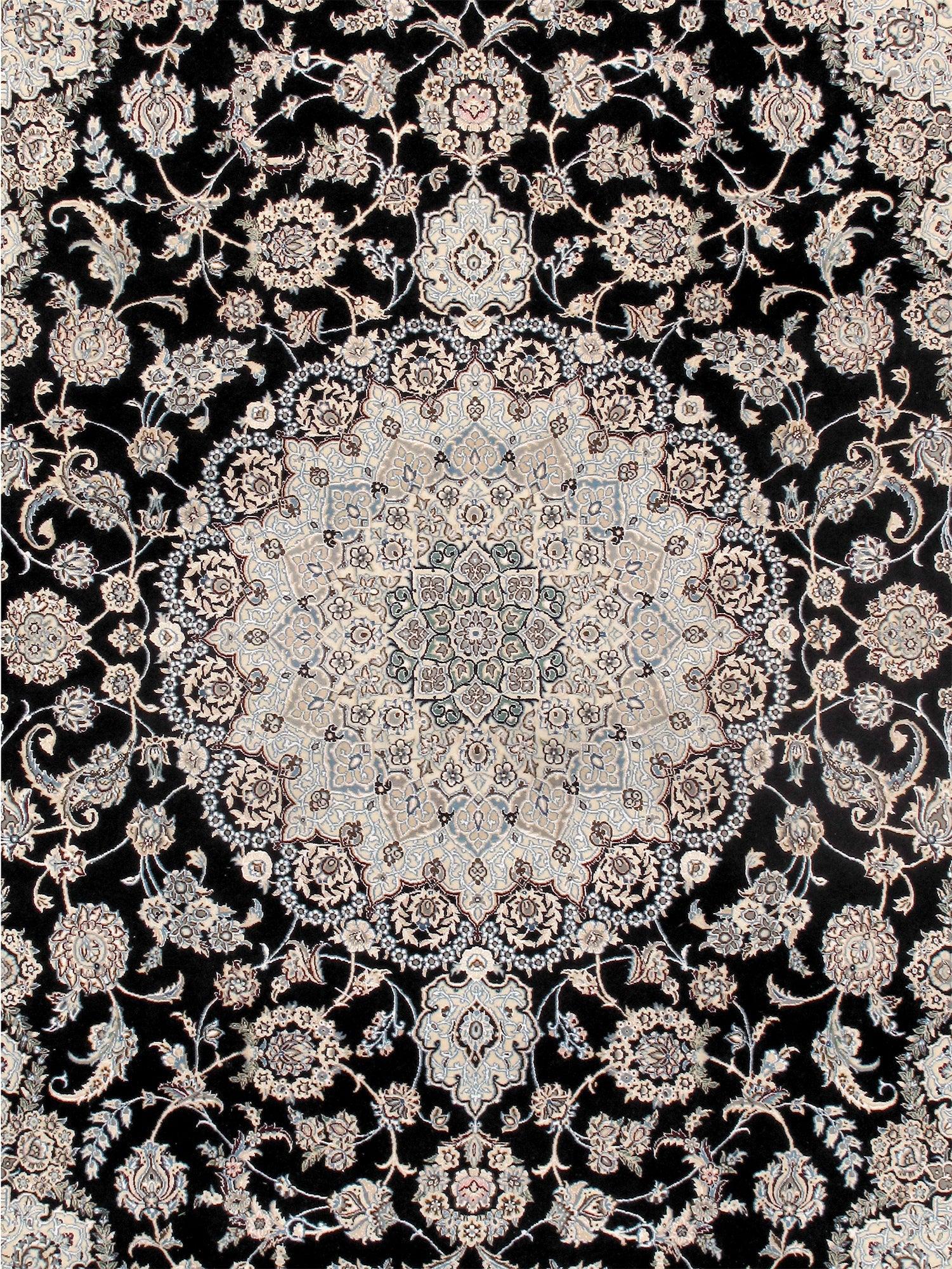 Canvello Nain Silkroad Rug Hand-Knotted Navy/Ivory Wool Area Rug- 9'11" x 13'1"