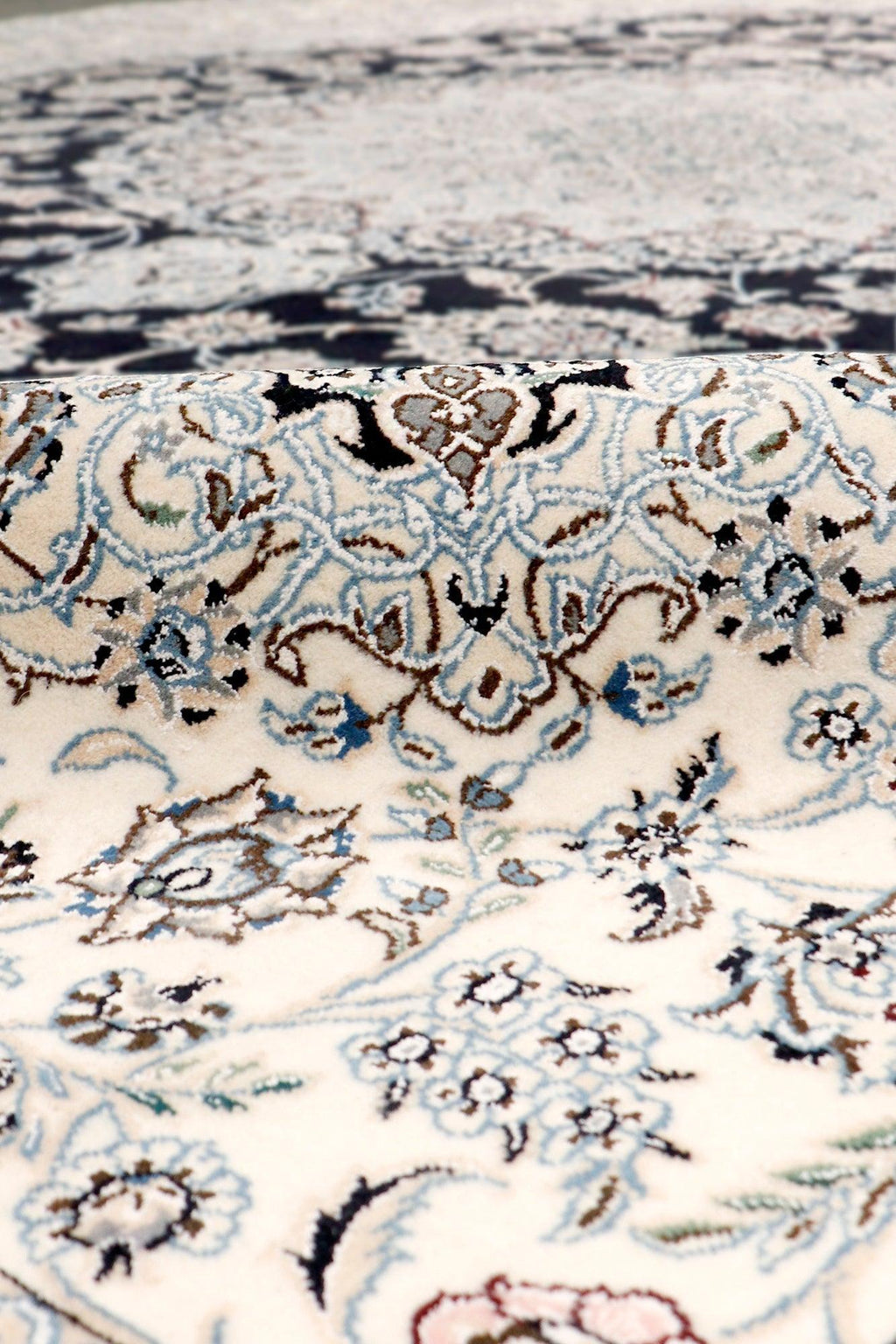 Canvello Nain Silkroad Rug Hand-Knotted Navy/Ivory Wool Area Rug- 9'11" x 13'1"