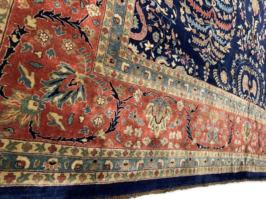 Canvello Navy Blue Fine Hand Knotted Silkroad sarouk Design 12'4'' X 17'8''