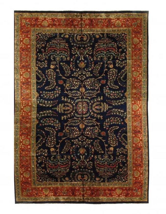 Canvello Navy Blue Fine Hand Knotted Silkroad sarouk Design 12'4'' X 17'8''