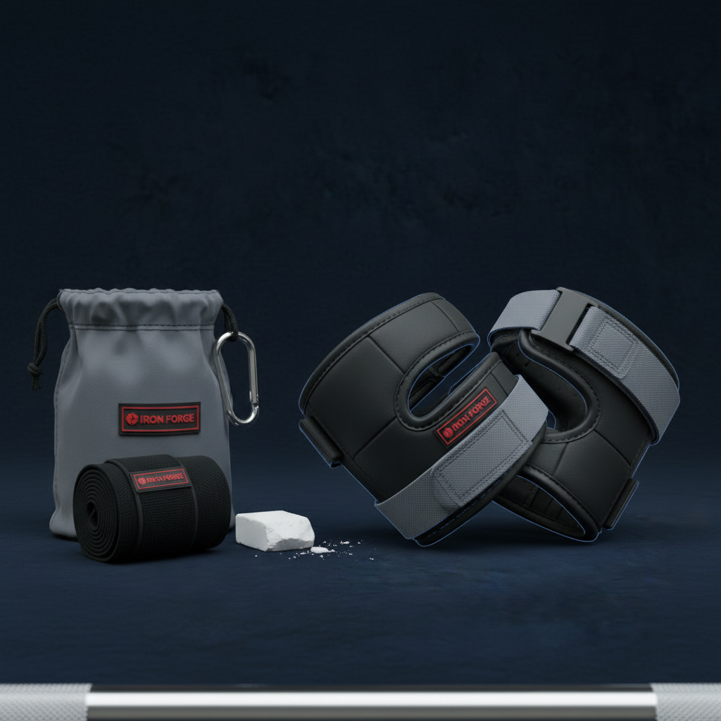 VELORA Pro Gym Grips - Flat Lay with Accessories